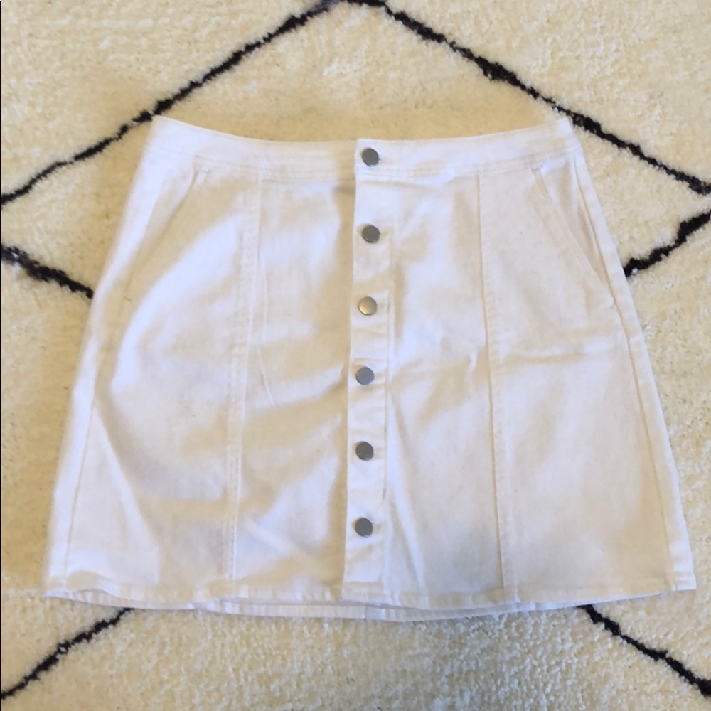 High waisted button front white denim skirt